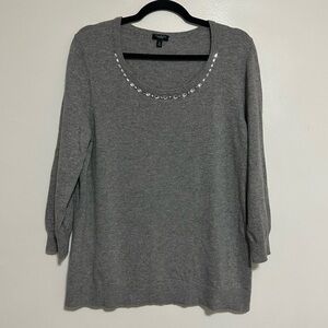 Talbots Jewel Beaded Neck Lambswool Blend Sweater